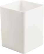 White Pen Holder, Plastic Pencil Cup, Square Waterproof Rectangular Design, can be used as a makeup brush holder, small stationery container, suitable for office, school, and home desktops for storing makeup brushes, pens, and pencils: Office Supplies