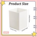 White Pen Holder, Plastic Pencil Cup, Square Waterproof Rectangular Design, can be used as a makeup brush holder, small stationery container, suitable for office, school, and home desktops for storing makeup brushes, pens, and pencils: Office Supplies - Image 2