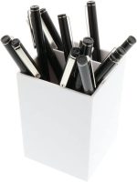 Plastic Pen Holder — White — Desktop Pencil Cup — Sold individually: Office Supplies - Image 2
