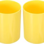 Pencil holder (2 pieces), round plastic pen/makeup brush holder, desktop stationery organizer, suitable for home and office, yellow: Office Supplies