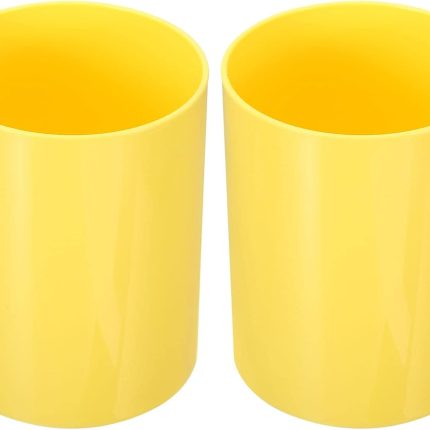Pencil holder (2 pieces), round plastic pen/makeup brush holder, desktop stationery organizer, suitable for home and office, yellow: Office Supplies