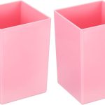 Pencil holder (2 pieces), square plastic pen/makeup brush holder, desktop stationery organizer, suitable for home and office, pink: Office Supplies