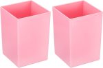 Pencil holder (2 pieces), square plastic pen/makeup brush holder, desktop stationery organizer, suitable for home and office, pink: Office Supplies