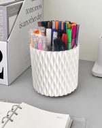Rotating Pen Holder for Desk, 5 Slots Unique White Desk Organizer Easthetic Desktop Supplies and Accessories for Women Girls, Pencil Cup Caddy for Office Home Art Supply - Image 2