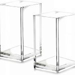2-Piece Transparent Acrylic Pen Holder Set, Desktop Storage Accessory, Makeup Brush Holder, Modern Minimalist Style Office, School, and Home Desktop Stationery Organizer, Size: 2.6 x 2.6 x 4 inches | Office Supplies