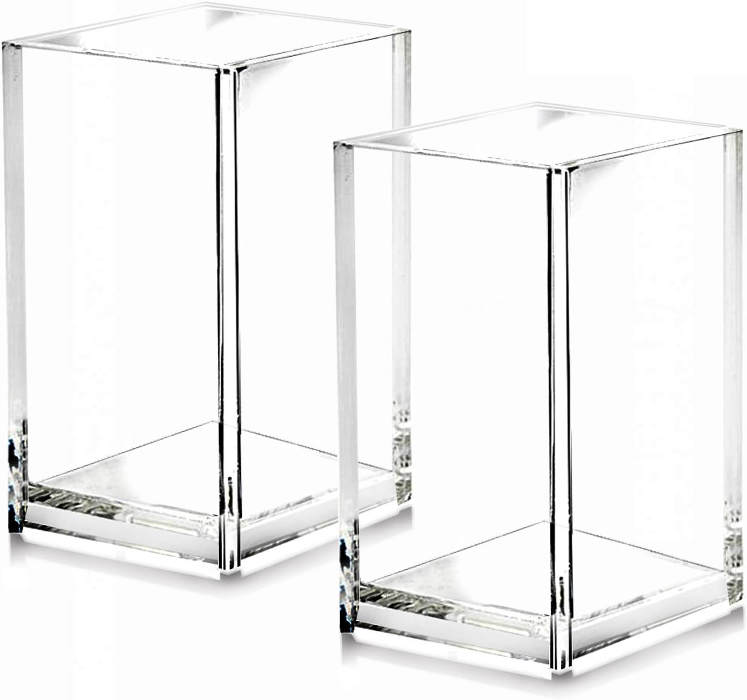 61tIJ5sTMZL._AC_SL1500_.jpg 2-Piece Transparent Acrylic Pen Holder Set, Desktop Storage Accessory, Makeup Brush Holder, Modern Minimalist Style Office, School, and Home Desktop Stationery Organizer, Size: 2.6 x 2.6 x 4 inches | Office Supplies - Image 1
