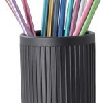 Modern industrial style concrete desktop pen holder, aesthetically minimalist charcoal black design, handmade cement groove texture pen cup storage, surface sealed treatment, sturdy and durable: Office Supplies