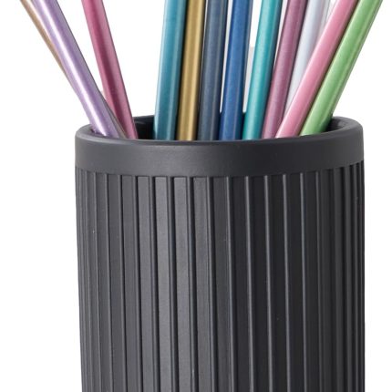 Modern industrial style concrete desktop pen holder, aesthetically minimalist charcoal black design, handmade cement groove texture pen cup storage, surface sealed treatment, sturdy and durable: Office Supplies