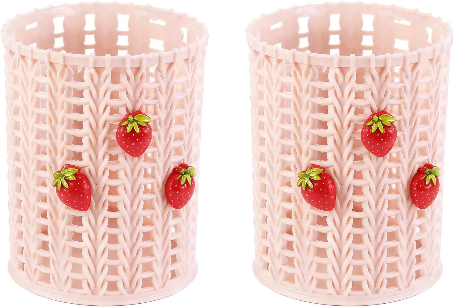 710S5XgeVL._AC_SL1500_.jpg Pen holder (2-pack) — cute strawberry-shaped plastic desktop pen holder, mesh design, also serves as makeup brush and stationery storage (pink): Office Supplies - Image 1