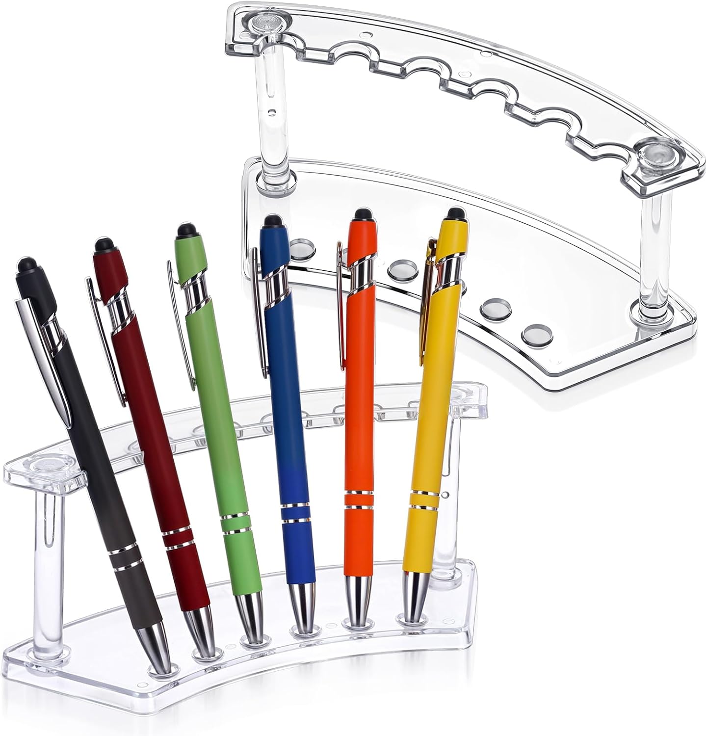71Z2AHqkN3L._AC_SL1500_.jpg 2-Piece Transparent Plastic Pen Holder Display Rack, 6-Compartment Pen Design, Suitable for Pencils, Eyebrow Pencils, Makeup Brushes, etc., Desktop Supplies for Home, Office, Shop, and School | Office Supplies - Image 1