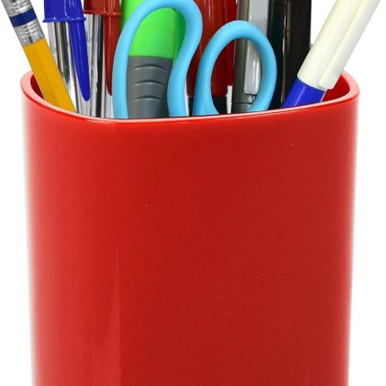 Extra-large pen holder/pen cup — giant desktop organizer, designed for students, artists and professionals (plastic material) (pure red): Office Supplies