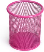 Desktop Pen Holder Cup, Metal Mesh Pencil Cup Holder, Suitable for Office Desk and Pen Storage (Pink): Office Supplies