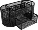 Mesh Desk Organizer with Pen Holder, Pullout Drawer and Office Caddy Storage, 9.25" x 4.53" x 3.94", Black - Image 2